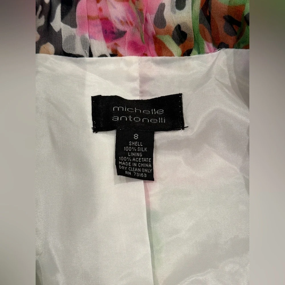 Vintage Michelle Antonelli Ruched Silk Blazer Jacket 8 Floral‎ Leopard Statement